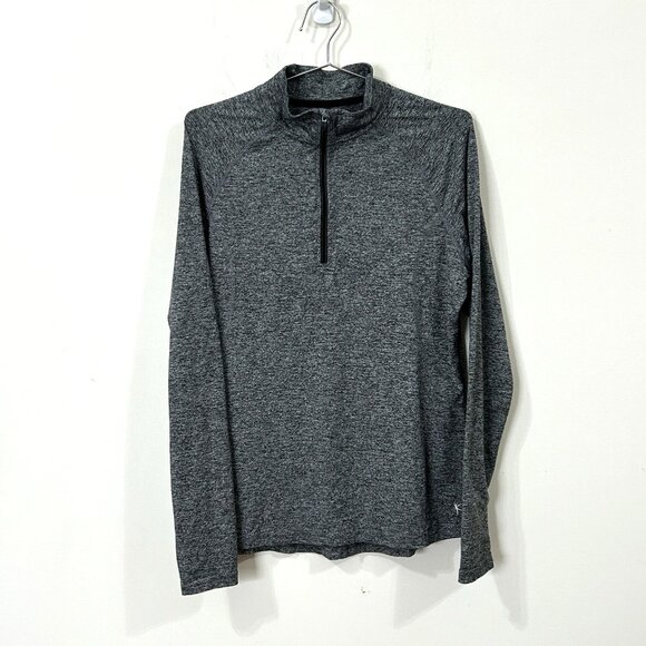 DANSKIN NOW Quarter Zip Shirt L Heather Gray Black Thumb Holes Stretch DRI-MORE - Picture 2 of 10